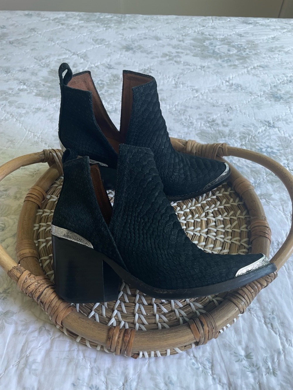 Jeffrey Campbell Cromwell Suede Ankle Booties with Silver Toe & Heel Accents